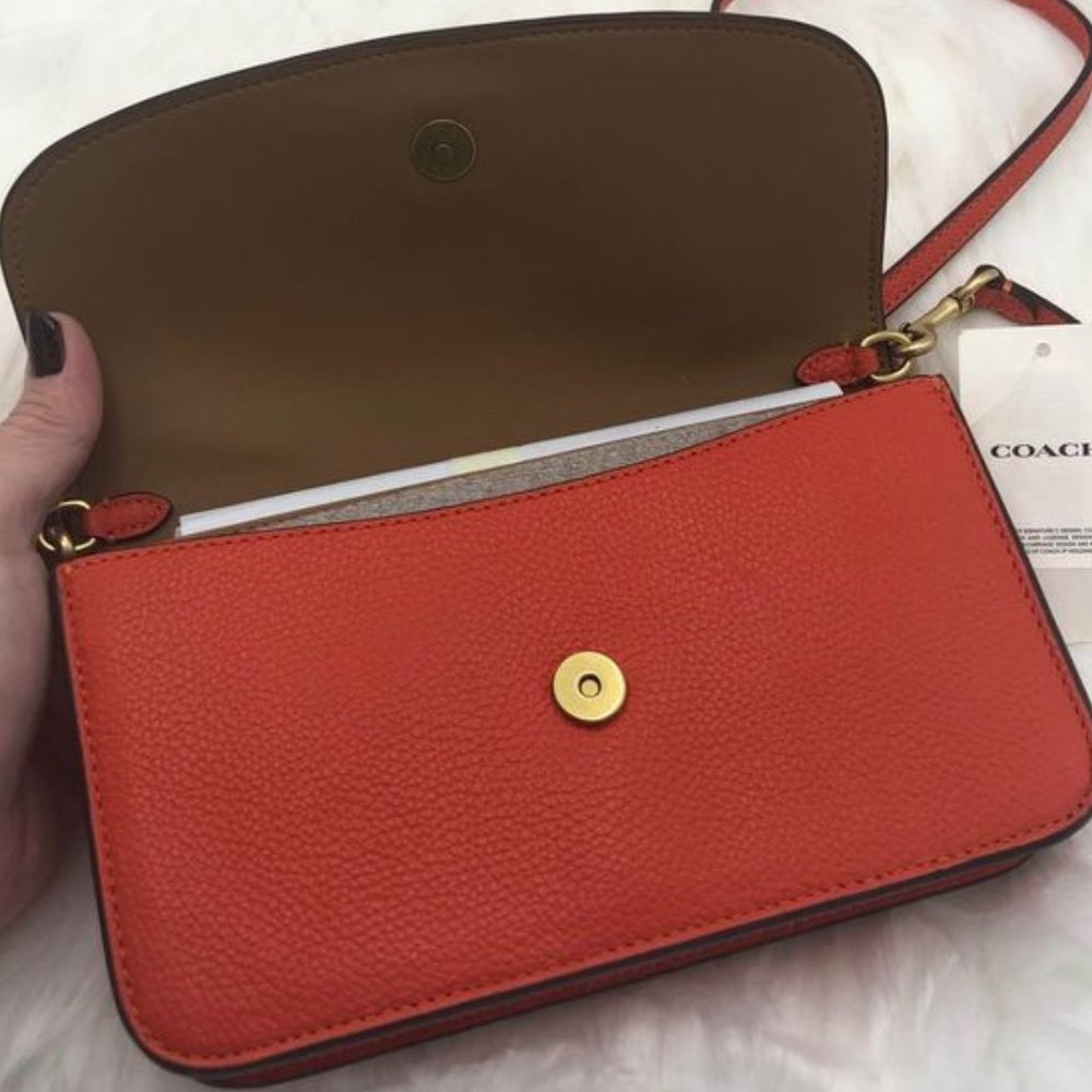 *SOLD* New Coach Polished Pebble Leather Hayden Crossbody - Red/Orange - Picture 7 of 10